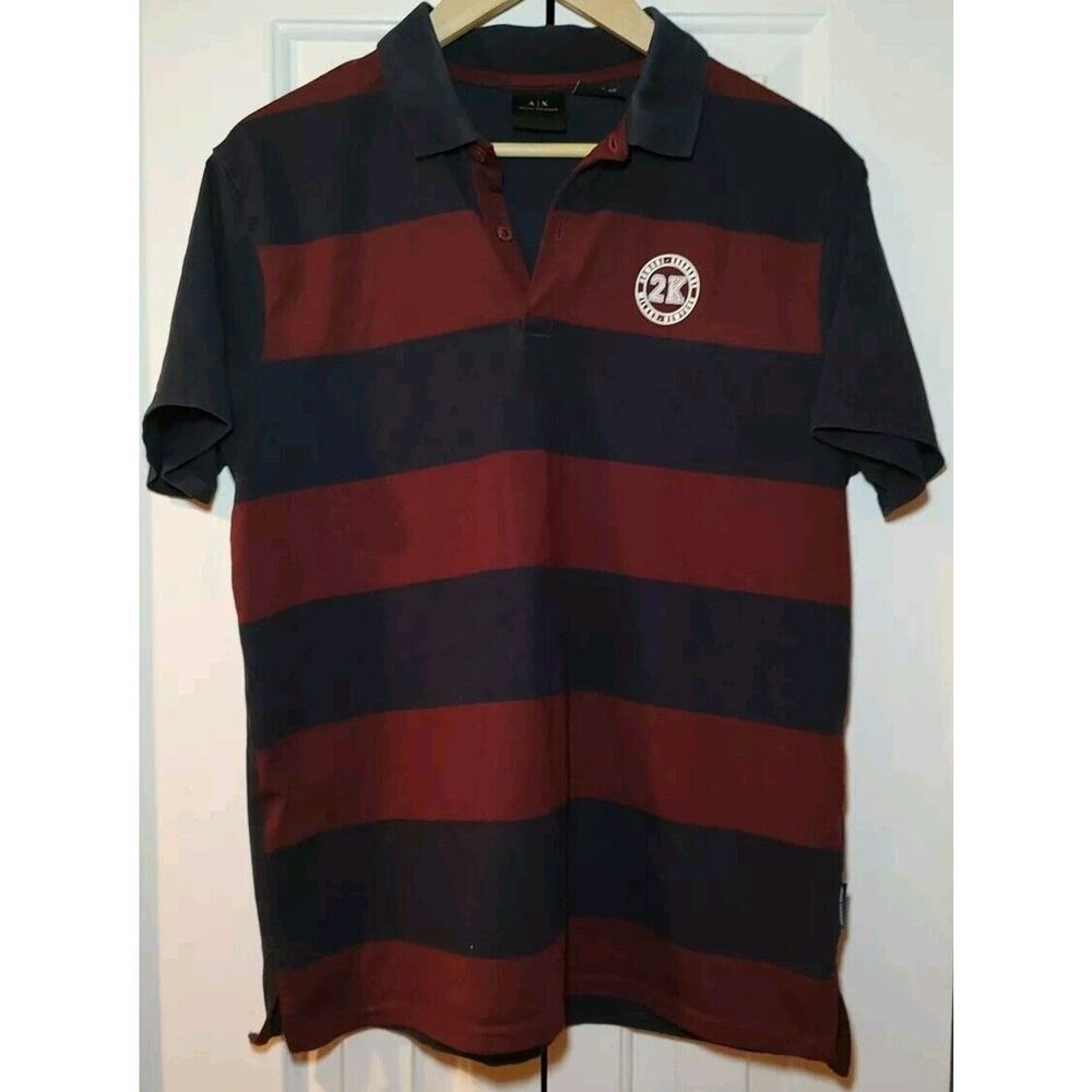 Armani Exchange Rugby Striped A|X Logo 2 BUTTON Polo Shirt - Large